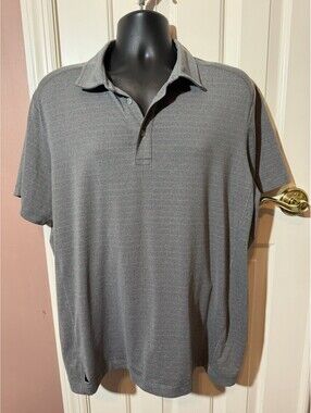 Untuckit Heather Gray Pink Stripe Polo Shirt Mens Size XXL